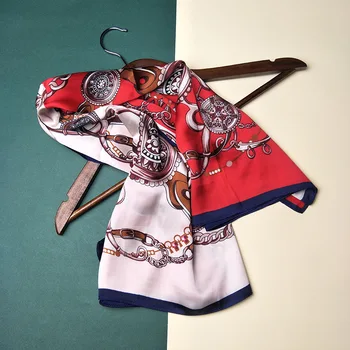 

Printed Scarf Female Summer Sunscreen 90cm Handkerchief Simulation Silk Square Red Hair Bandana Women 2020 Spring Summer Cool