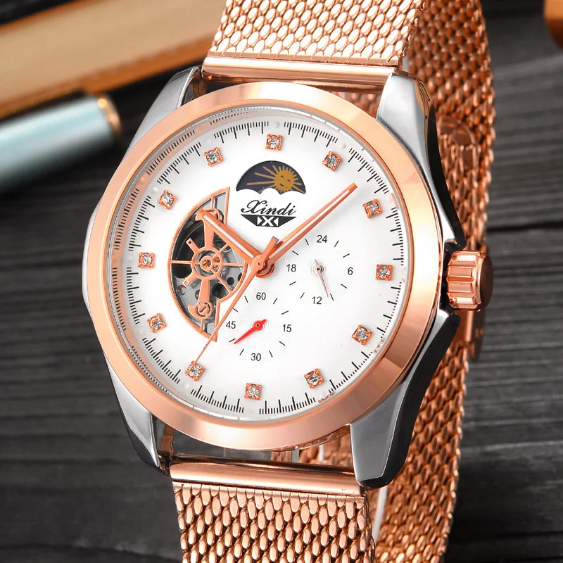 

New Style xindi Fashion Multi-functional Fully Automatic Analog Watch Moon Phase Night Light Gold MEN'S Watch