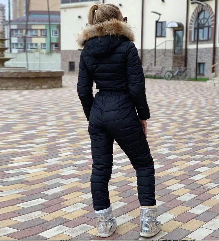Зимняя новая черная цельная Лыжная одежда Пояс Женская цельная хлопковая одежда 1,5 кг