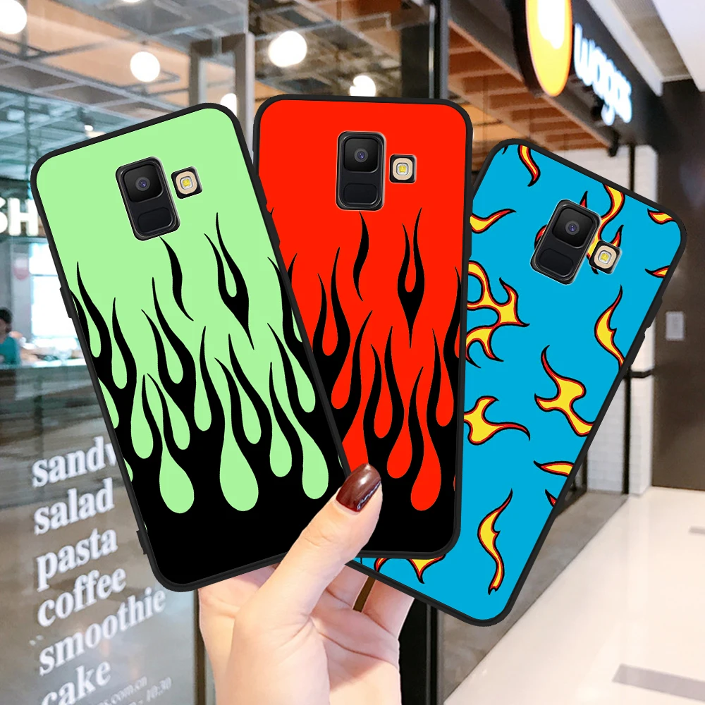Модный чехол для телефона с зеленым пламенем Samsung Galaxy A3 A5 A6 A7 A8 A10 A20E A30 A40 A50 A70 A90 J3 J4