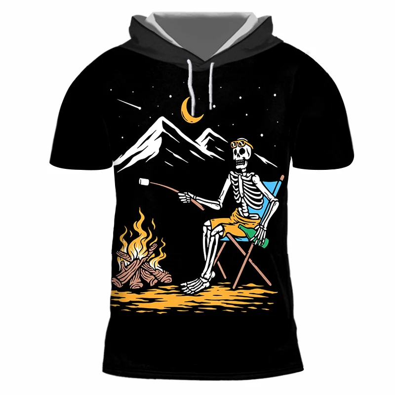 

IFPD EU Size Summer 3D Printed Hooded T Shirt Men's Skull Short Sleeve Shirt Plus Size Casual Breathable Funny Shirts Wholesale