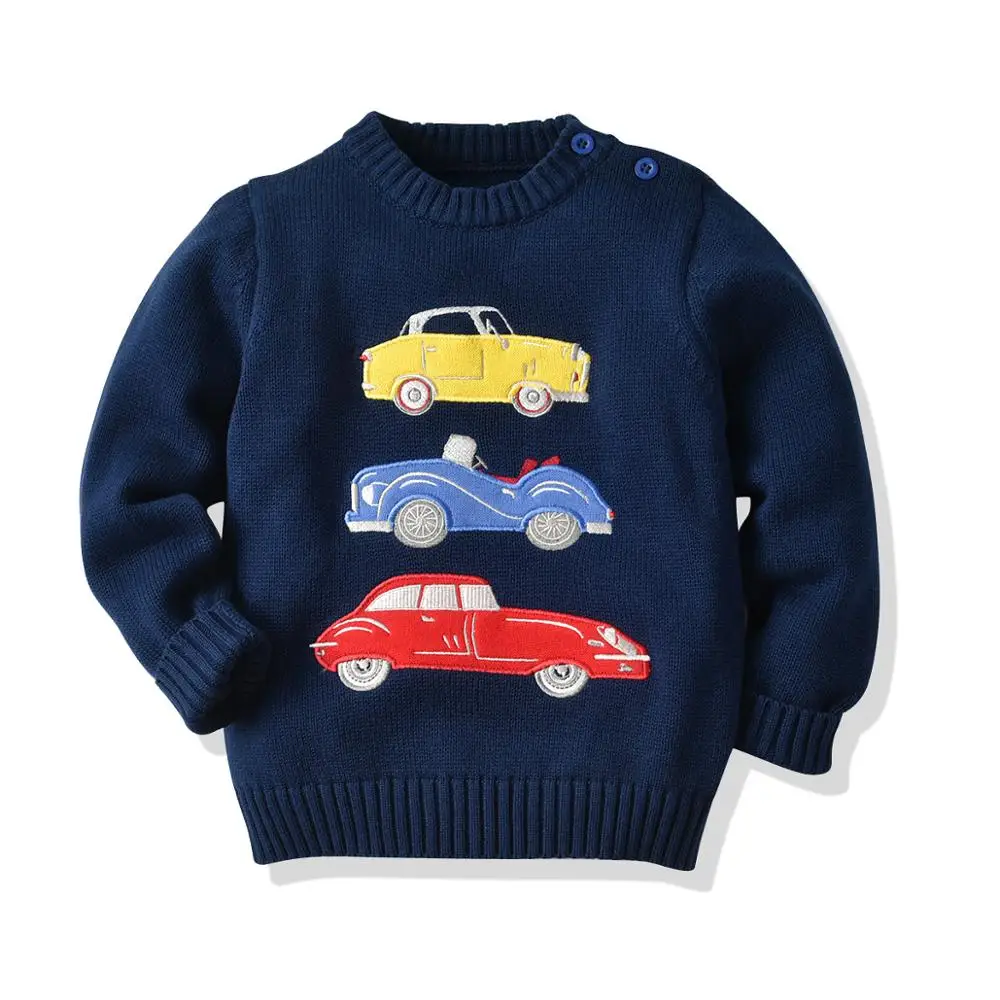 Свитер детский пуловер для мальчиков и девочек Одноцветный хлопковый трикотажный свитер детские вязаные топы из хлопка с длинными рукавами - Цвет: EYD19M07  navy blue