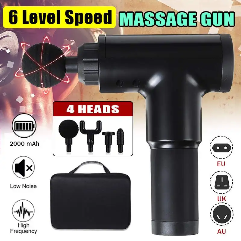 

3600r/min Therapy Massage Guns 6 speeds Muscle Massager Pain Sport Massage Machine Relax Body Slimming Relief 4 Heads With Bag
