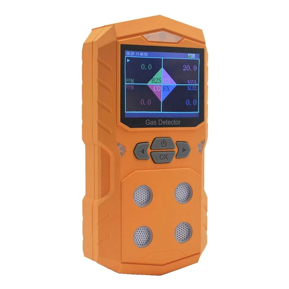 4 in 1 Gas Detector Gas Analyzer Portable Multi Gas Monitor Color Display with Graphing Rechargeable Battery Sound Light Alarm