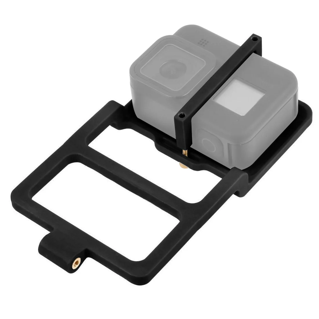 Pièces du kit adaptateur cardan pour GoPro, AKASO et DJI OSMO disposées sur fond blanc