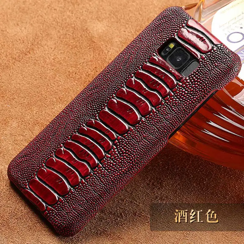 wine red LANGSIDI для Galaxy note 9 Чехол для мобильного телефона из натуральной кожи с изображением страуса для samsung Note 8, роскошные чехлы для s10 plus - Цвет: wine red