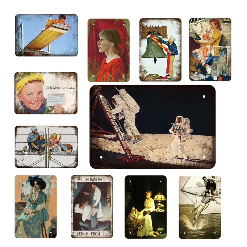 

10×15cm Plaques Vintage Metal Sign Wall Poster Oil Painting Drawing Cafe Coffee Shop House Pub Bar Retro Decoration Wall Plates