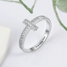 925 Sterling Silver Personalized Cross Sideway Engraved Rings for Women with Cubic Zirconia Custom Names Rings Jewelry Gifts