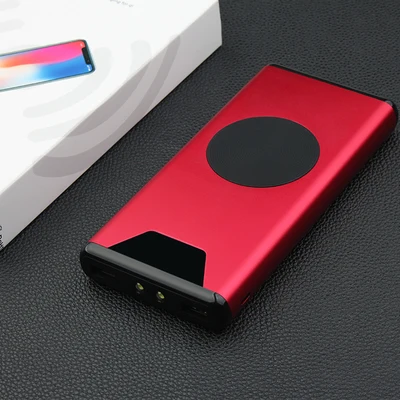 Xiaomi, новинка, металлический, ультратонкий, беспроводной, для зарядки, Po, 30000 мА/ч, быстрая зарядка, QI, мобильное зарядное устройство, внешний аккумулятор, светодиодный, лампа - Цвет: Красный