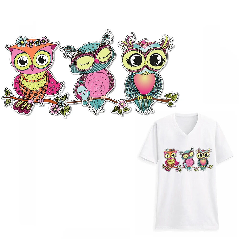 Iron On Fabric Appliqués Neon Owls