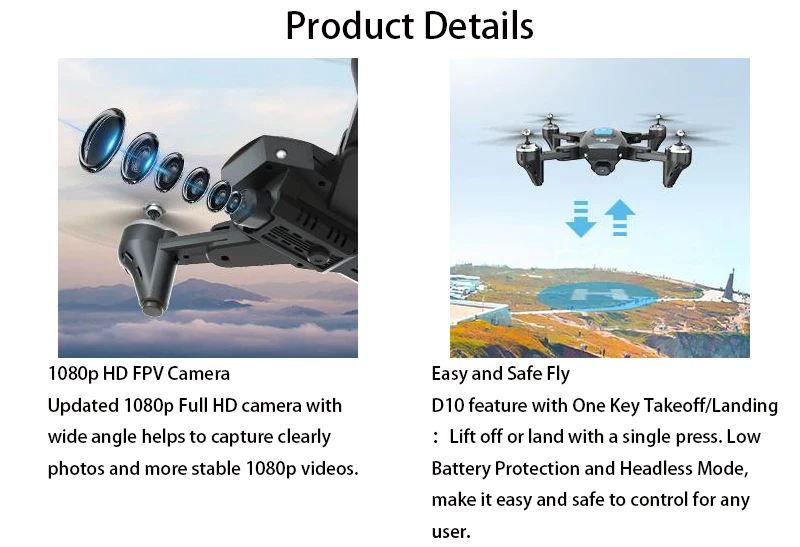 DEERC D10 RC Quadcopter Drone With 1080P HD Camera 5G FPV Live Video 3D Flip Long Flight Beginners RC Helicopter Foldable Toys large rc helicopters