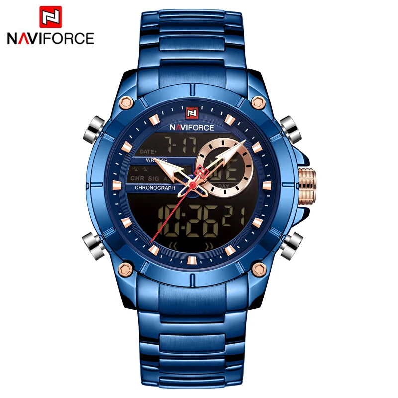 Часы наручные NAVIFORCE мужские с двойным циферблатом брендовые модные роскошные