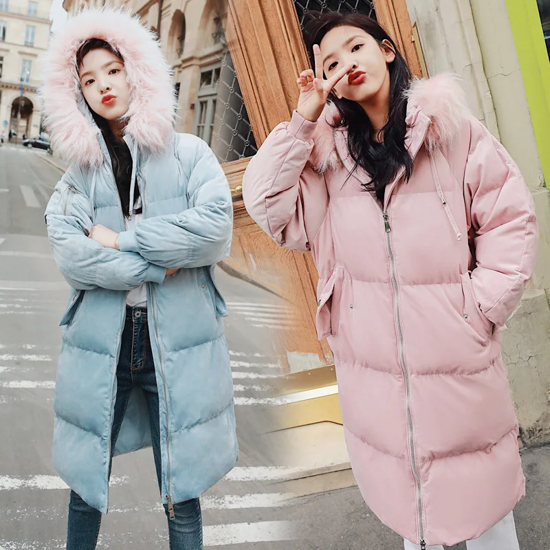 

2018 Winter Thick Mid-length Straight-Cut with Fur Collar Pocket Button Sweet Three-dimensional Decoration