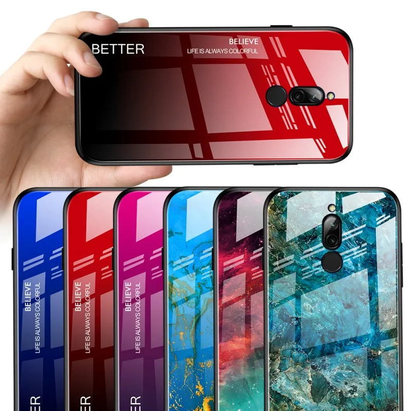 Case for Xiaomi Redmi 8 8A Shockproof Marble Cute Tempered Glass Cover | Мобильные телефоны и аксессуары