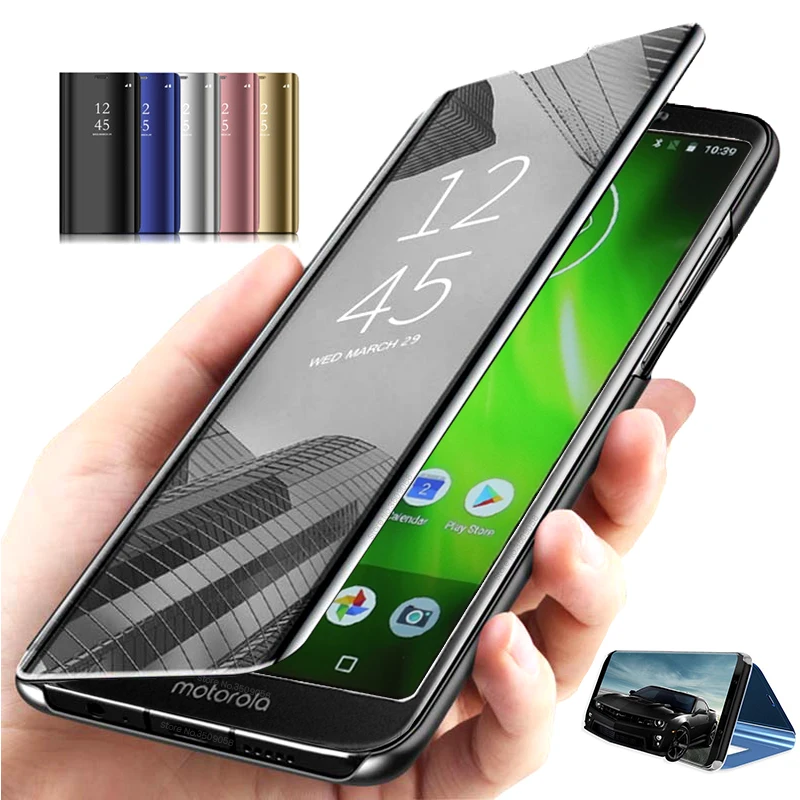 

cover for motorola moto g6 play xt1922-1/2/3/4/5/10 5.7'' case cover flip magnetic clear view mirror stand coque on g6play capas
