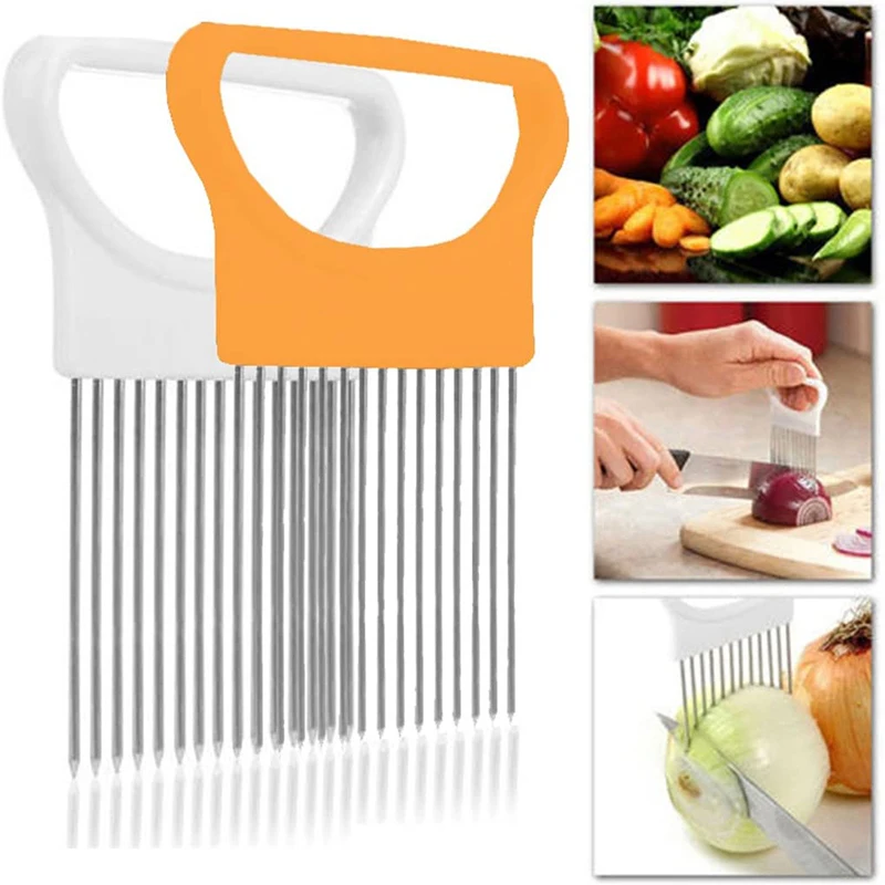Wikhostar Porta Cipolla In Acciaio Inossidabile Con Ago Per Cipolla Verdura Affettatrice Per Frutta Taglio Sicuro Supporto Per Aiuti Accessori Da Cuci