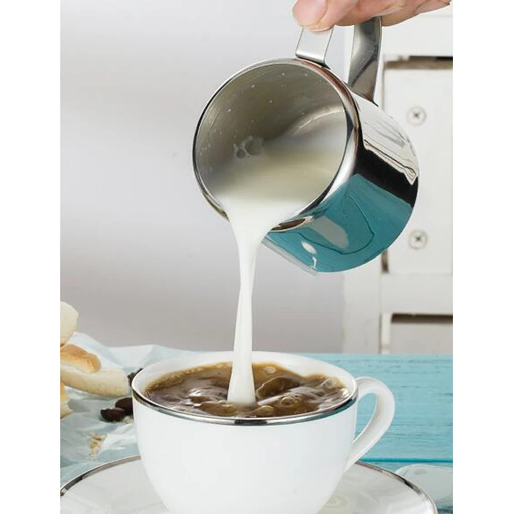 2-Pack of Milk Frothing Pitchers Stainless Steel Milk Pitcher 1oz & 2oz for Coffee Espresso Maker Milk  - Silver