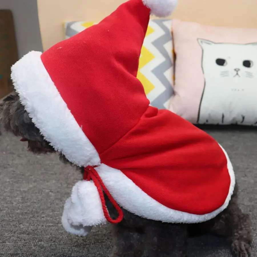 Pet Рождественская одежда плащ красная шляпа фестиваль шаль Костюмные принадлежности для кошек собак Теплый мягкий хлопок мягкий ПЭТ Рождественская одежда