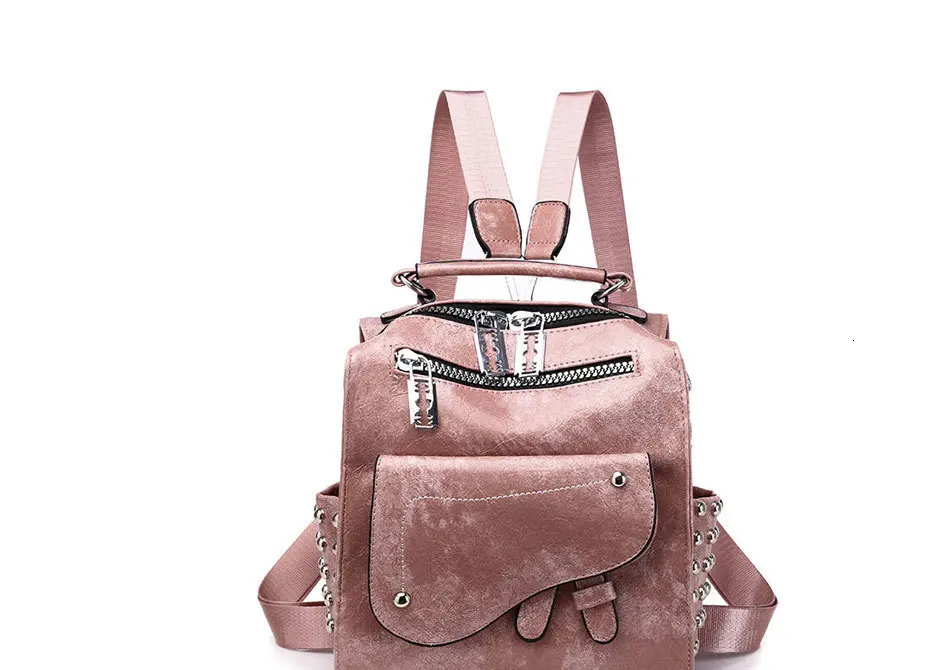 Ladies Backpack School Rucksack Bags Party Solid Pu Leather Zipper Pink Fashion School Bags For Teenagers Mochila Travel Bookbag