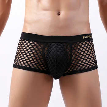 

Men's Fishnet Boxers Shorts Underwear Hollow Out Breathable Trunk Transparent Boxershorts Masculina Gay Underpants Bikini