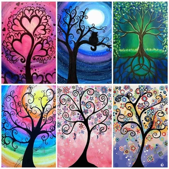 

AZQSD Full Kits Painting By Numbers Tree DIY Handpainted Gift Ubframe Coloring By Numbers Landscape Canvas Decor For Home