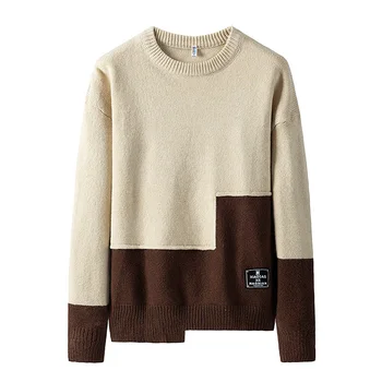

Sweater Men Patchwor O-neck Men's Pullover Sweater Male 2019 Casual Warm Men's Sweater Autumn Winter Mens Pullover 5 Colors