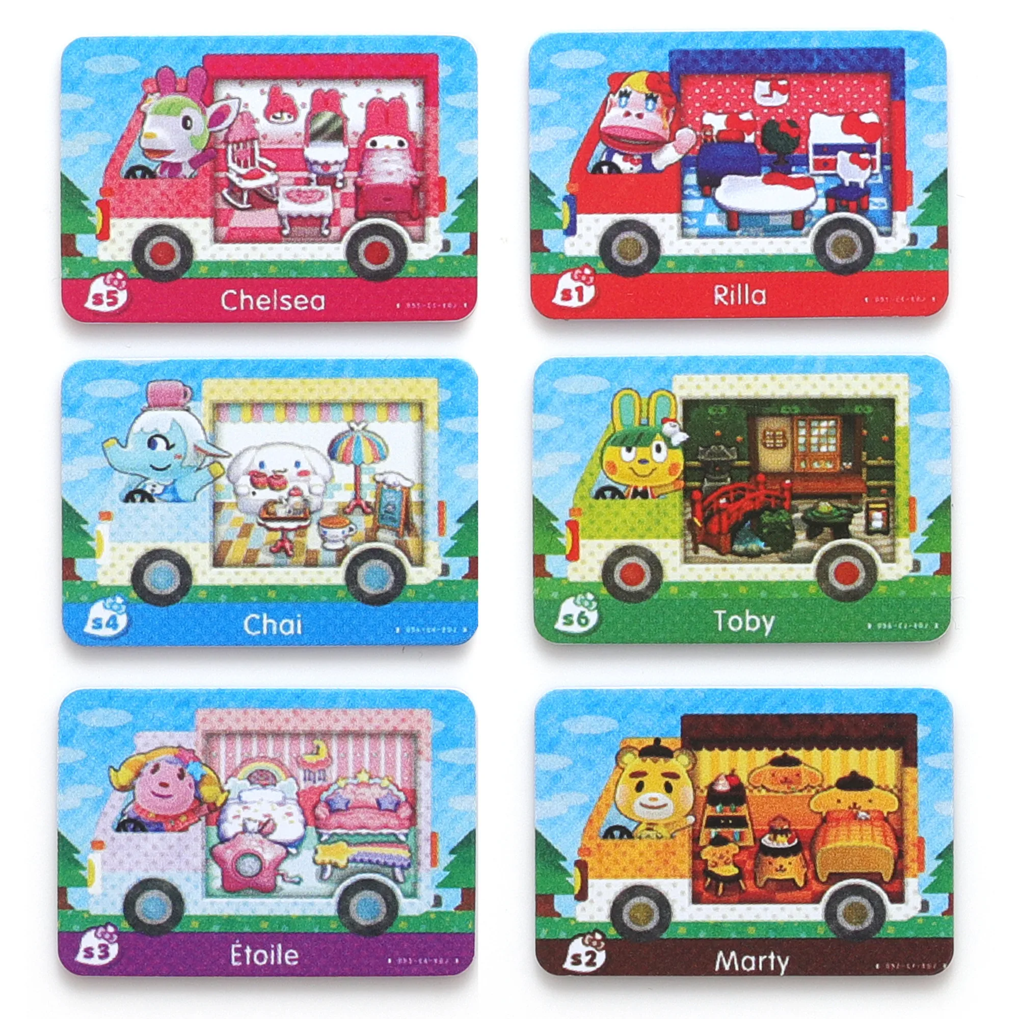 For ACNH Sanr1o Mini Card, 6 pcs RV Villager Furniture Compatible with Sw1tch/Sw1tch Lite/New 3DS(S1-S6