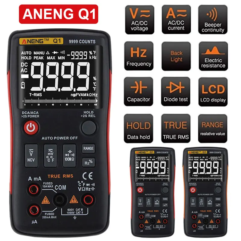 TACKLIFE Professional Digital Temperature Tester Meter Automatic Multimeter Voltmeter ohm Tester Triple LCD Display Multimetro