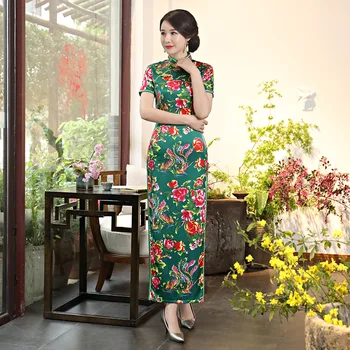 

Plus Size Floral Chinese Lady Cheongsam 3XL 4XL 5XL Handmade Button Qipao Print Flower Sexy Long Dress Vestidos