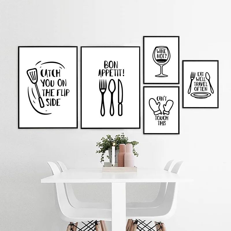 Black-White-Bon-Appetit-Quote-Art-Canvas-Painting-Poster-Print-Kitchenware-Modular-Wall-Pictures-Living-Room