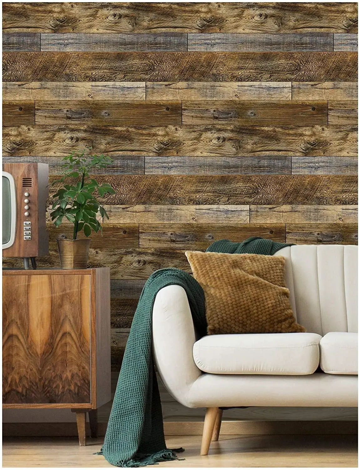 

LUCKYYJ Peel and Stick Wood Plank Wallpaper Shiplap Brown Vinyl Self Adhesive Contact Paper Decorative Wall Covering Stickers