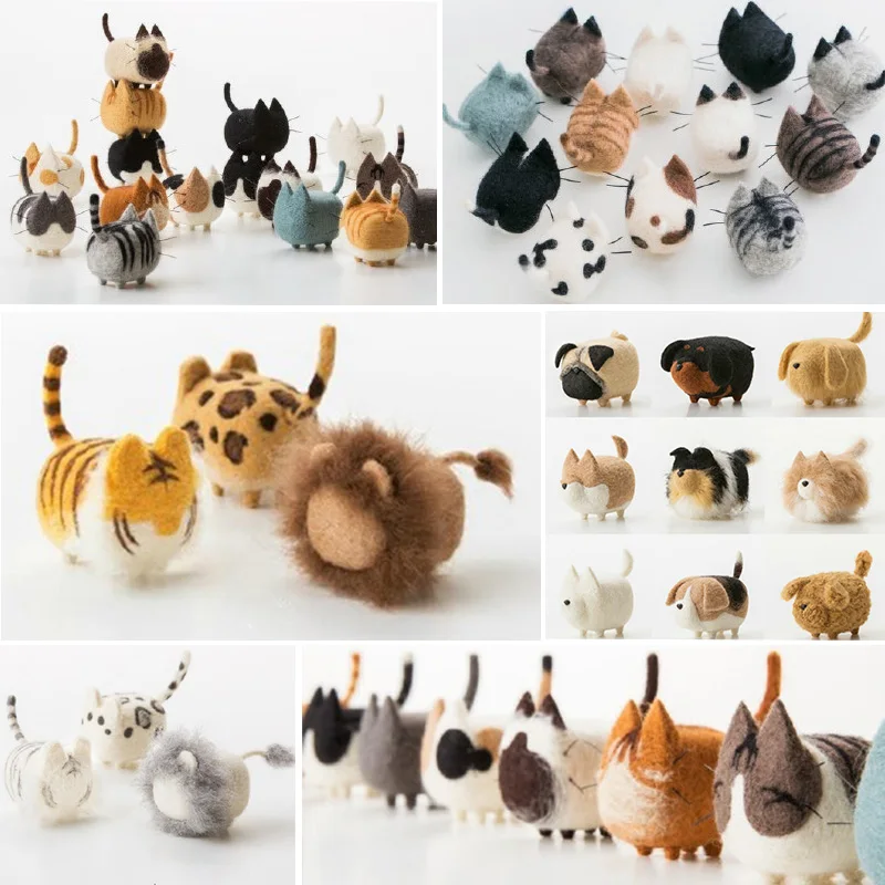 Jiwuo Wool Felt Animals Dog Puppy Handmade Felt Craft Poked Set Wool Needle Felting Kit Handmade Non-finished Dog Accessories