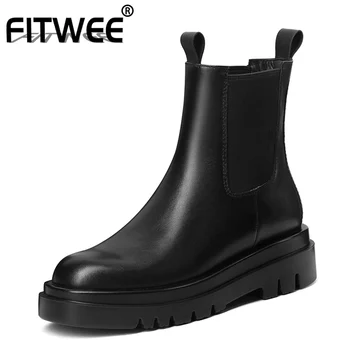 

FITWEE Woman Flat Heel Boots Genuine Leather Ankle Boots Woman Fashion Simple Winter Shoes Woman Footwear Size 34-39