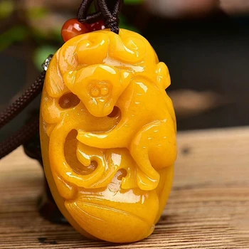 

JoursNeige Huang Long Natural Stone Pendant Carved Monkey Pendant Sweater Chain Necklace Men Women Fashion Animal Zodiac Jewelry