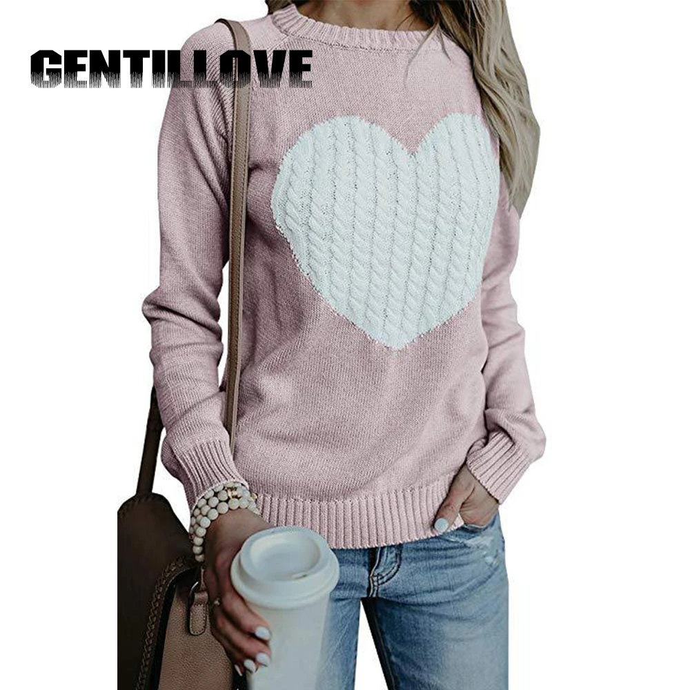 Casual Autumn Winter Pullover Long Sleeve O Neck Heart Knitted Women Sweaters Slim Pull Femme Jumpers 3XL Size Loose Sweater