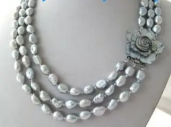 

triple strands 8-9mmbaroque silver grey pearl necklace 17"18"19"