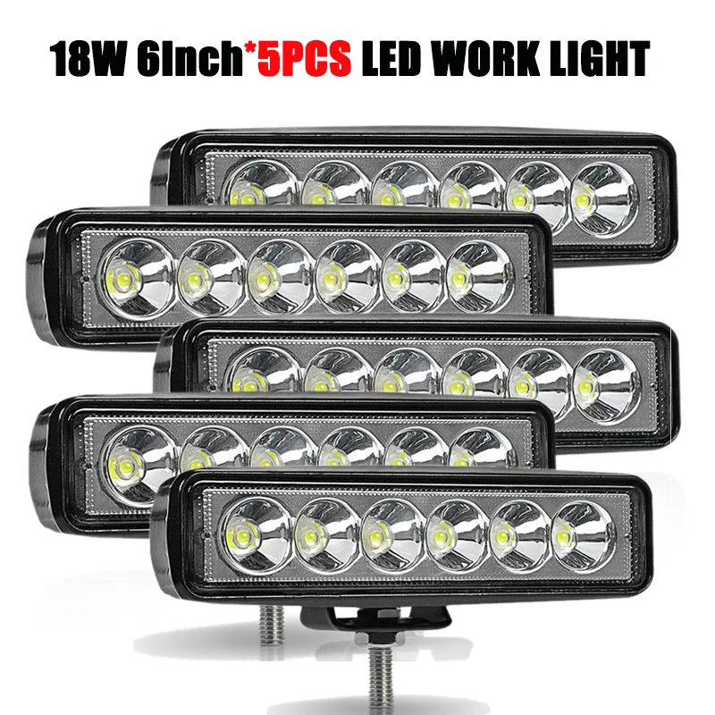 5PCS 18W Work Light 6 дюймов внедорожный светодиодный светильник 18 Вт 48 Вт точечный луч Barra светодиодный бар внедорожный 12 В 24 в светодиодный рабочий светильник для 4x4 UAZ ATV SUV автомобильные аксессуары - Цвет: 5PCS 18W Work Light