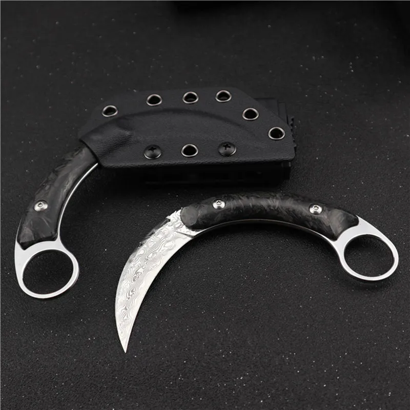 HS Tools дамасское лезвие керамбит ручка из углеродного волокна Тактический