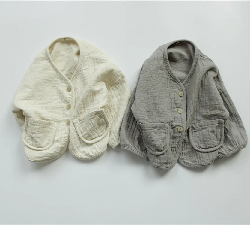 Korean Style Autumn Children Cotton Linen Cardigan Coats Loose Pure Color Outerwear Toddlers Kids Casual Jackets kids jackets
