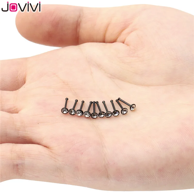 JOVIVI 10 шт. из нержавеющей стали 20 г серьги в нос, гвоздики кость ноздрил Pin L форма пирсинг бижутерия 1,5 мм/2 мм/2,5 мм/3 мм страз