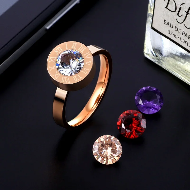 Famous Brand Crystal Stone Roman Numerals Rings Jewelry Fashion 3 Color CZ Interchangeable Stainless Steel Ring For Woman Gift | Украшения