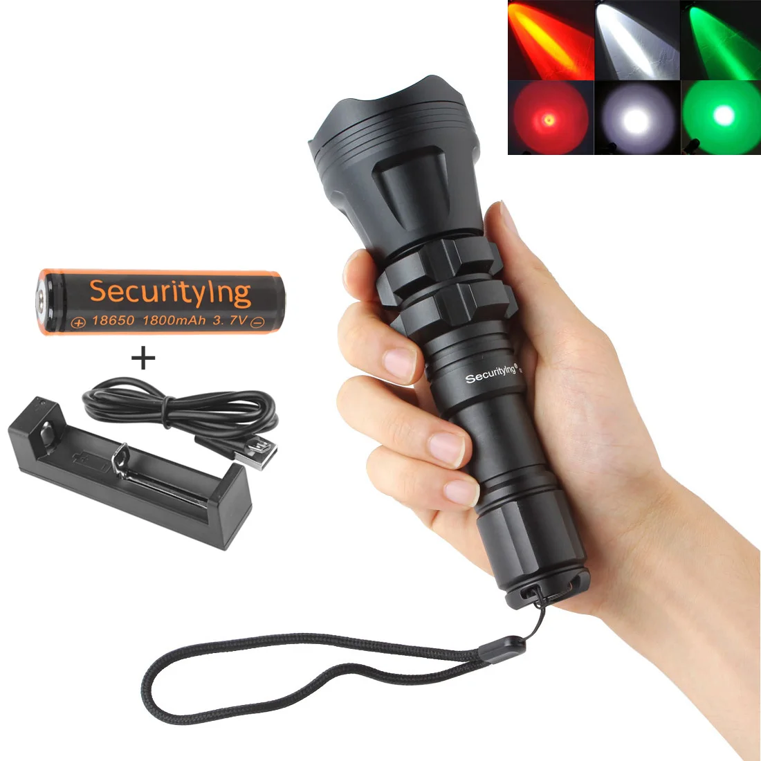 

Hunting Flashlight XM-L2 U4 Red / Green / White Led 900LM 5 Modes Zoomable Waterproof 18650 Torch + Remote Pressure Switch