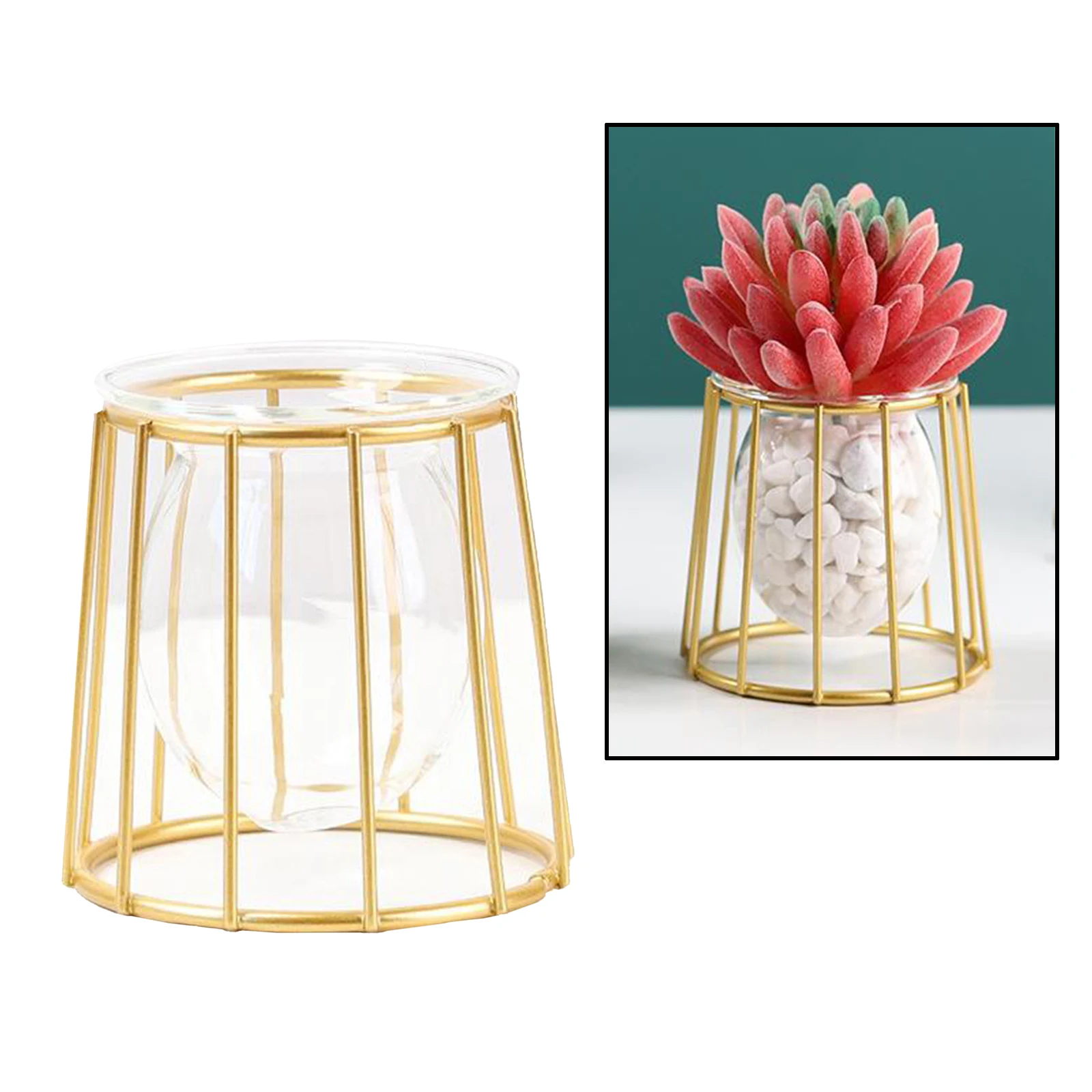Metal Wire 3D Geometric Flower Vase Home Plant Desktop Plant Pot Centerpiece