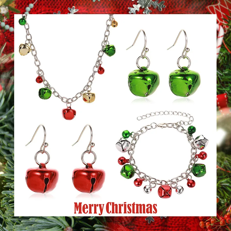 

New Santa Claus Necklace Bracelet Earring Set Jewelry Color Bell Party Clothing Accessories