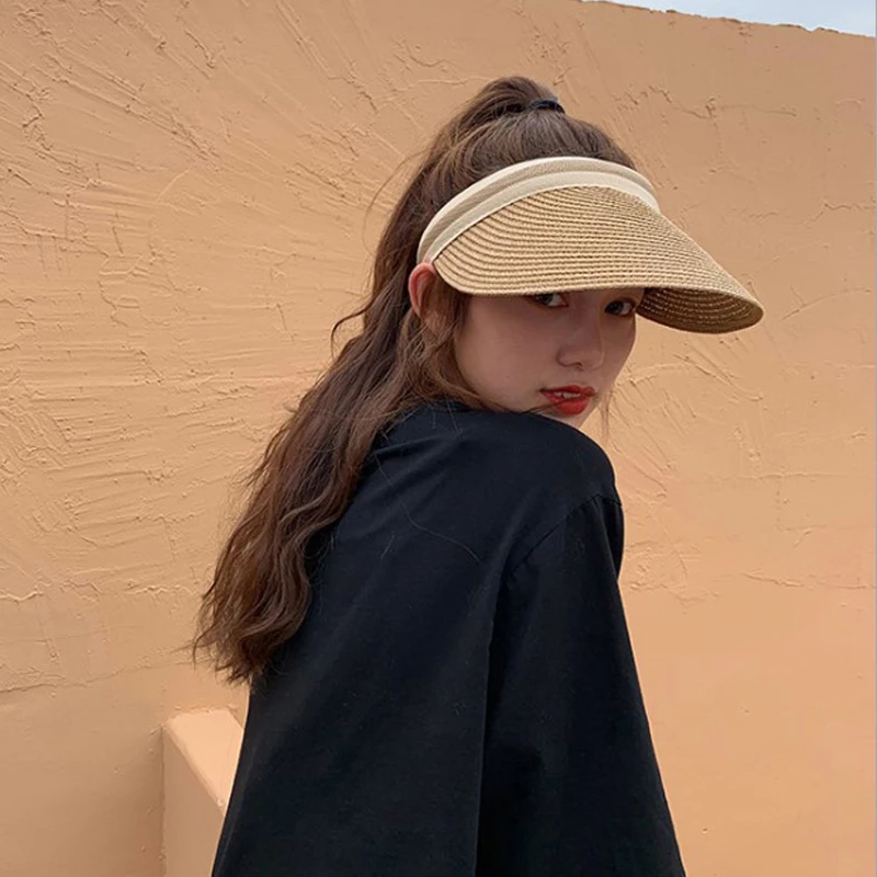 2022 hot sale Summer lady Empty Top Sun Visor Hat Summer straw Wide Brim Sun Caps UV Protection Hat For Men And Women Beach hat 4