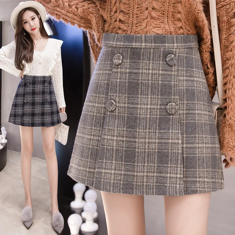 

2019 Autumn And Winter New Style Korean-style High-waisted Elegant Versatile Plaid Anti-Exposure Short Skirt Skirt Slimming A- l