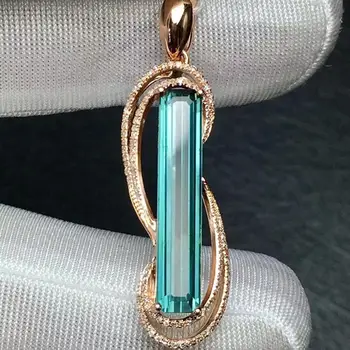 

Fine Jewelry Real 18 K 100% Natural Green Tourmaline 3.7ct Brazil Origin Diamonds Gemstone Diamond Women's Pendants Necklaces