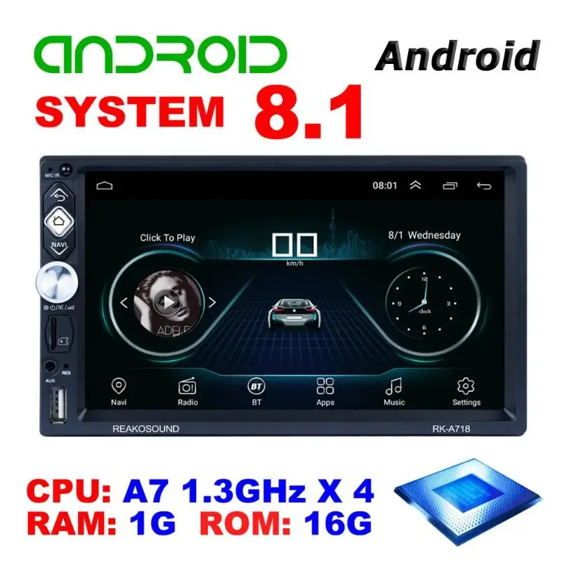 RK-A718 7 дюймов сенсорный экран Android 8,1 1G+ 16G автомобиль в тире стерео gps Bluetooth 4,0 FM радио Зеркало Ссылка MP5 мультимедийный плеер