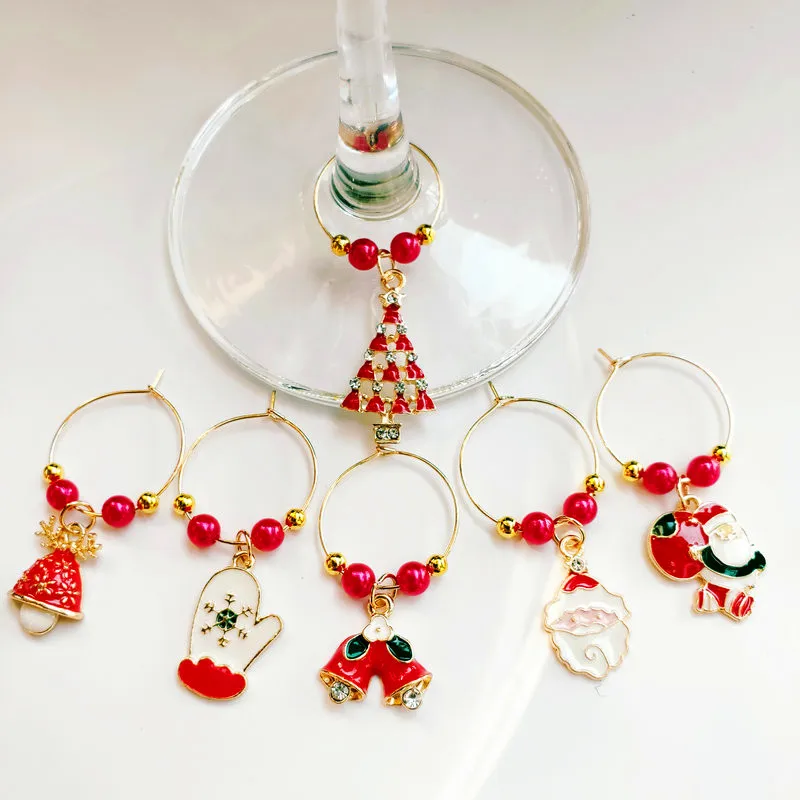 Christmas Party Wine Glass Marker Charms Rings Marker Bar Table Decorations Set of 6pcs