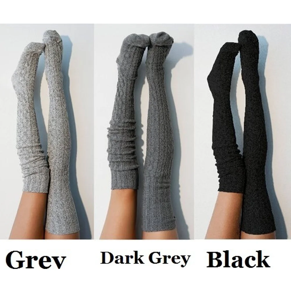 Женские носки выше колена, Модные женские сексуальные чулки, теплые длинные сапоги, вязанные до бедра, серые, хаки, синие, черные